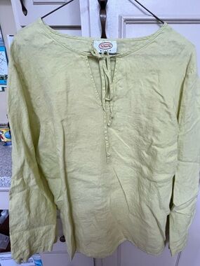 Talbots Light Lime Linen Long-Sleeve Shirt